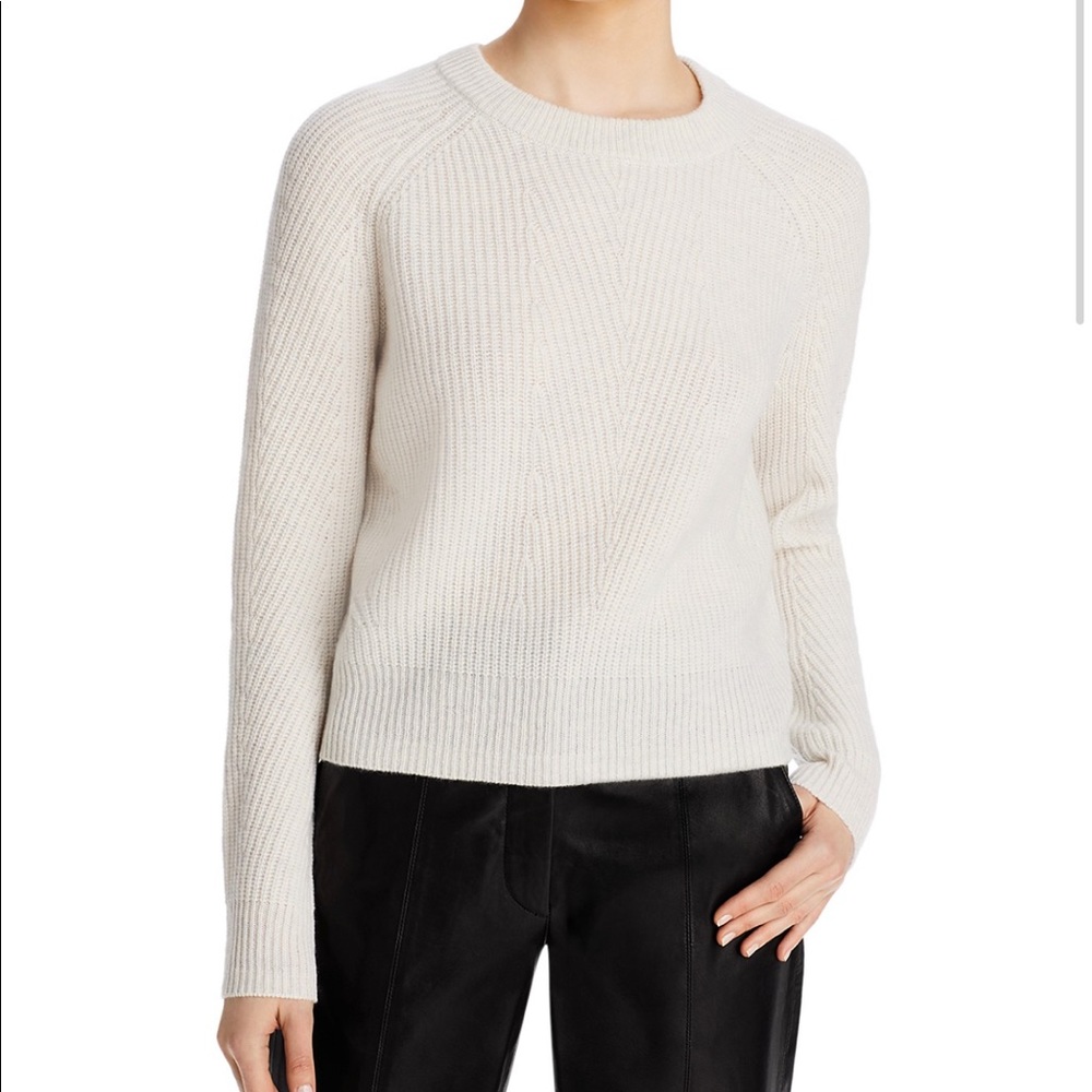 AQUA Cashmere Ribbed Crewneck Sweater